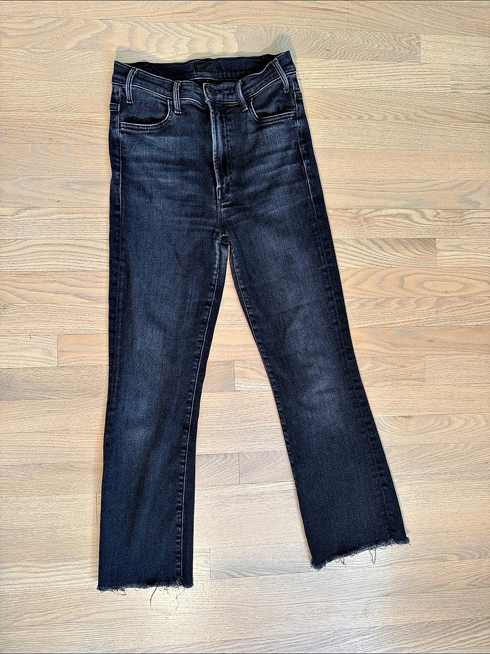 Mother The Fuller Ankle Fray Straight Leg Jeans in Black Waist 28
